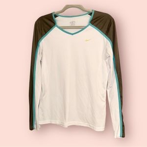 Blue & White Nike Long Sleeve Shirt Athletic Top Women’s Size Medium Dri-Fit Tee